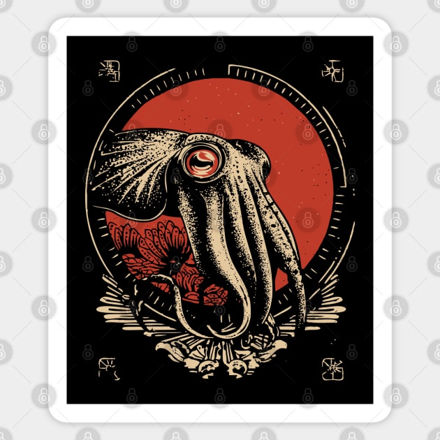 Cuttlefish Ocean Print - Esoteric Marine Mythpunk Art Sticker by TuncGK